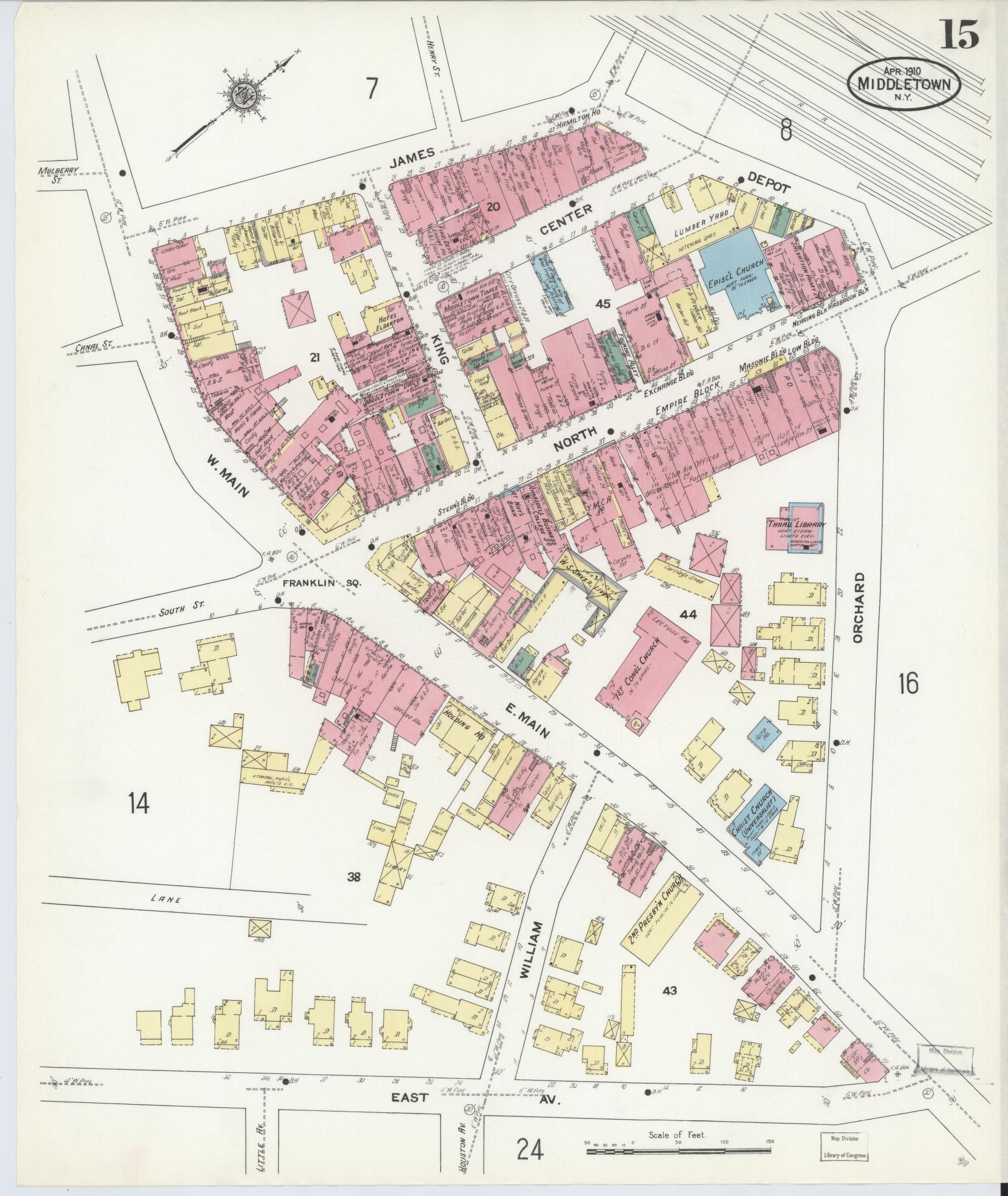 Sanborn Fire Insurance Map from Middletown, Orange County, New York (1910), Sheet #0015 - Complete Map Set gallery image, historic Sanborn map, vintage wall art, New York New York
