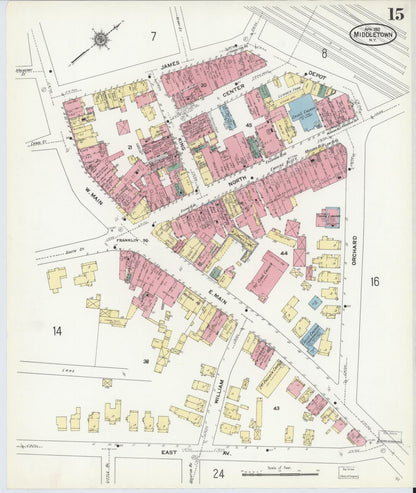 Sanborn Fire Insurance Map from Middletown, Orange County, New York (1910), Sheet #0015 - Complete Map Set gallery image, historic Sanborn map, vintage wall art, New York New York