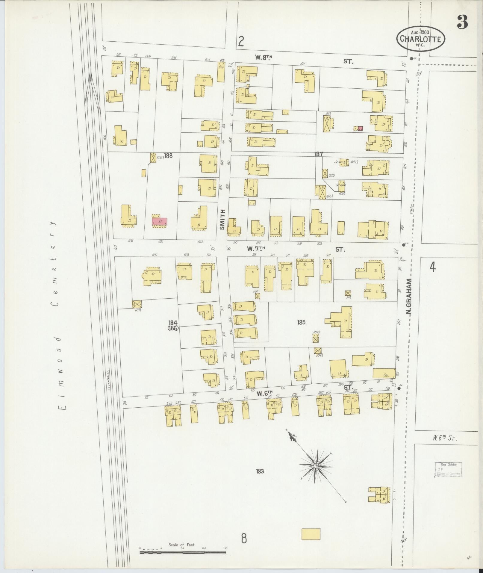 Sanborn Fire Insurance Map from Charlotte, Mecklenburg County, North Carolina (1900), Sheet #0003 - Complete Map Set gallery image, historic Sanborn map, vintage wall art, North Carolina North Carolina