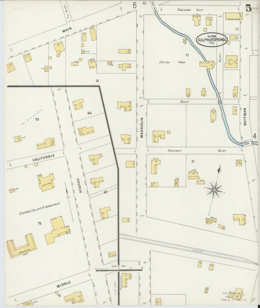 Sanborn Fire Insurance Map from Sulphur Springs, Hopkins County, Texas (1898), Sheet #0005 - Historic Sanborn Fire Insurance Map Print, vintage old map wall art, antique decor, genealogy gift, Texas Texas map