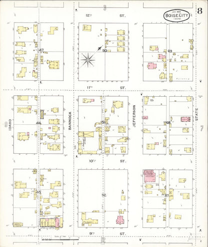 Sanborn Fire Insurance Map from Boise, Ada County, Idaho (1893), Sheet #0008 - Complete Map Set gallery image, historic Sanborn map, vintage wall art, Idaho Idaho