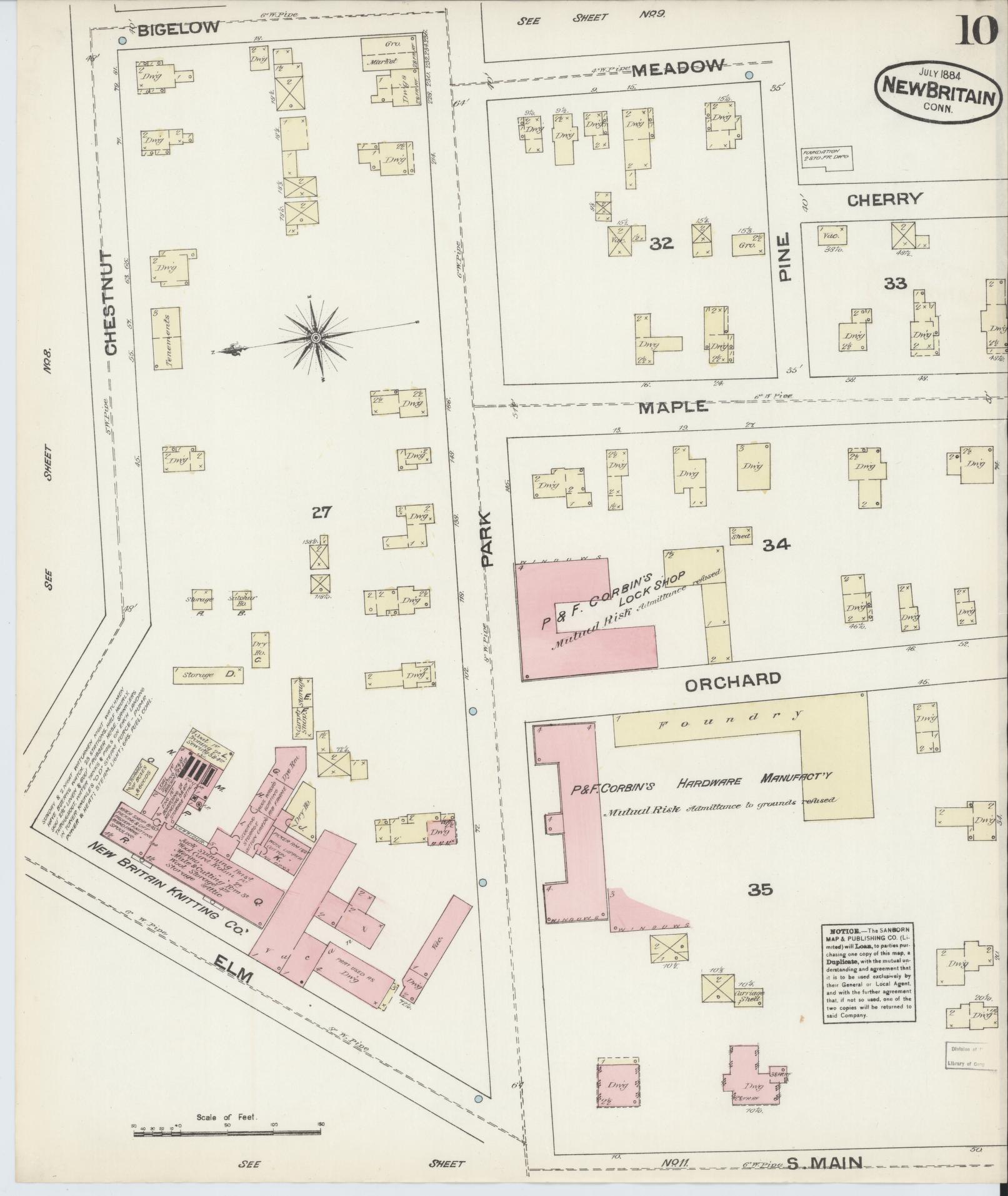 Sanborn Fire Insurance Map from New Britain, Hartford County, Connecticut (1884), Sheet #0010 - Complete Map Set gallery image, historic Sanborn map, vintage wall art, Connecticut Connecticut