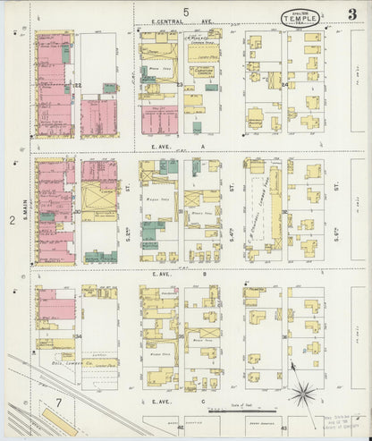 Sanborn Fire Insurance Map from Temple, Bell County, Texas (1896), Sheet #0003 - Complete Map Set gallery image, historic Sanborn map, vintage wall art, Texas Texas