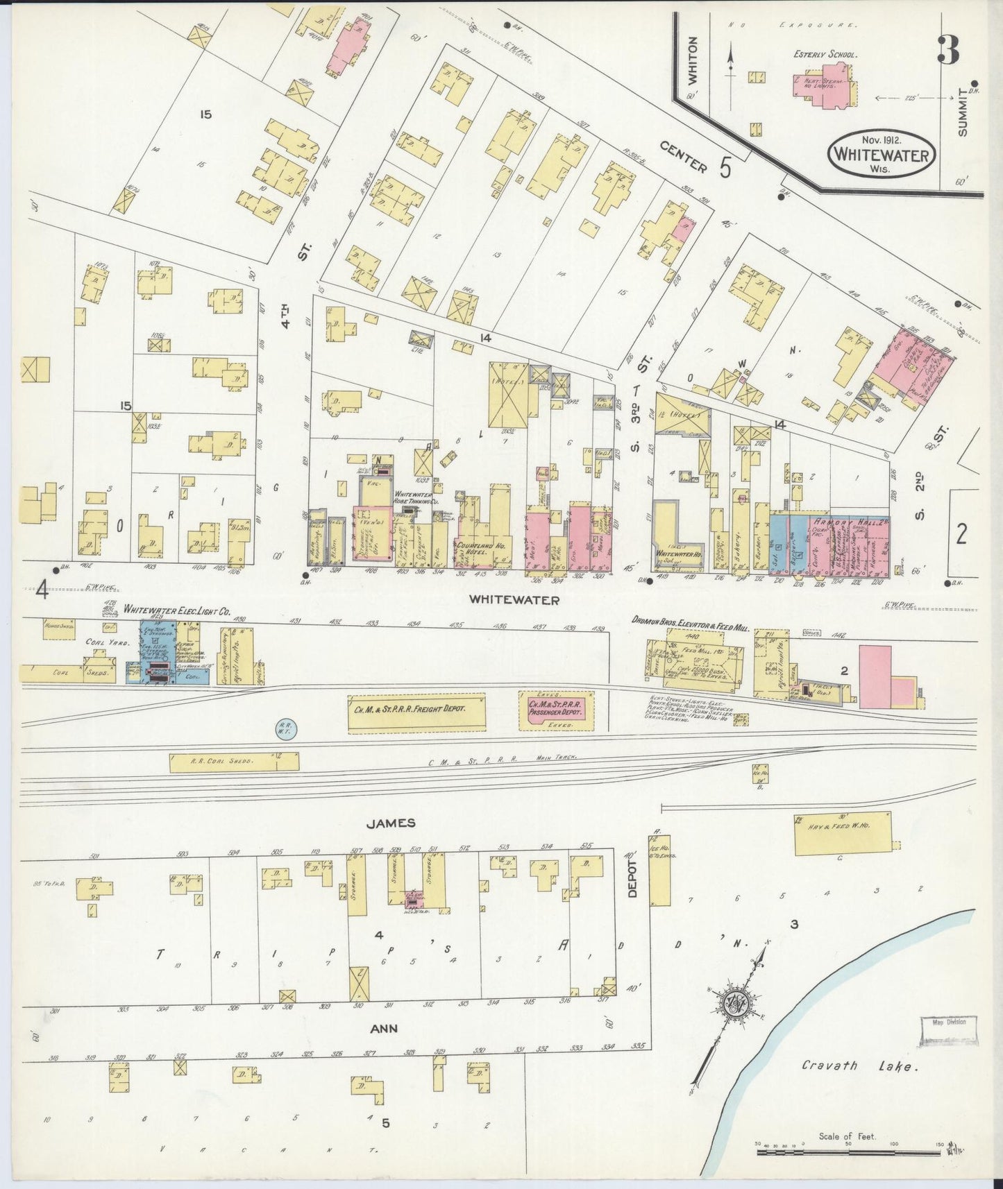 Sanborn Fire Insurance Map from Whitewater, Walworth County, Wisconsin (1912), Sheet #0003 - Complete Map Set gallery image, historic Sanborn map, vintage wall art, Wisconsin Wisconsin