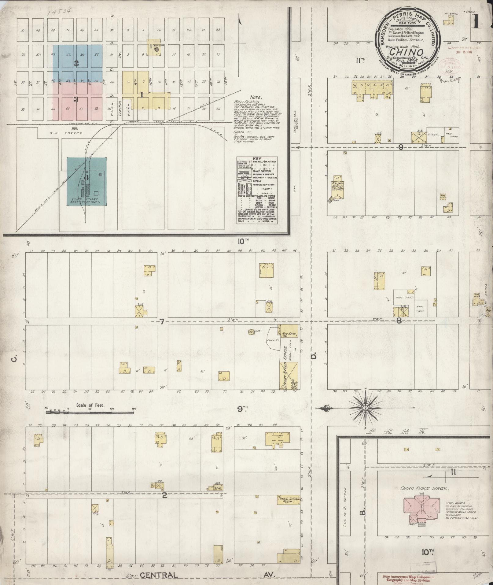 Sanborn Fire Insurance Map from Chino, San Bernardino County, California (1895), Sheet #0001 - Complete Map Set gallery image, historic Sanborn map, vintage wall art, California California
