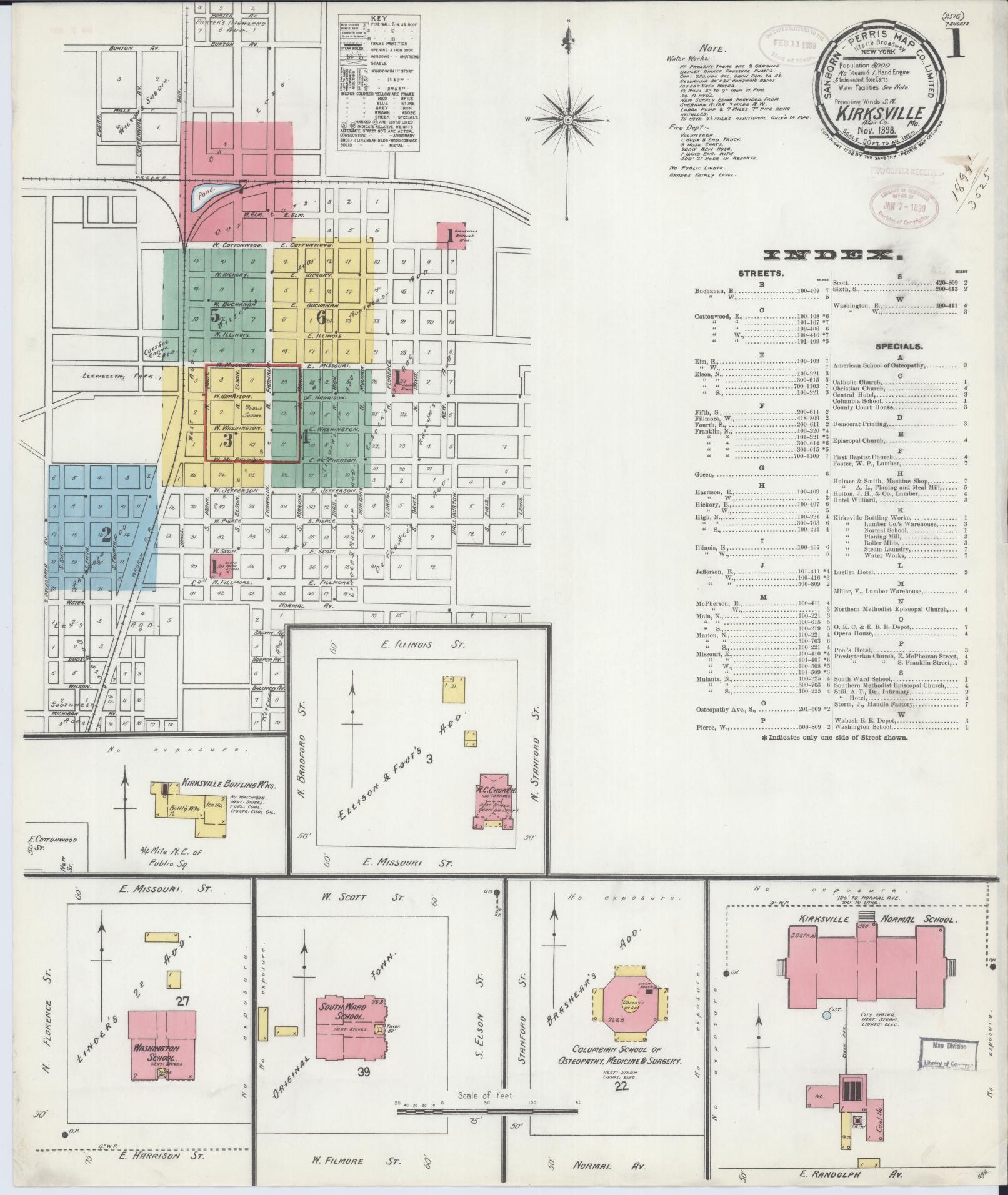 Sanborn Fire Insurance Map from Kirksville, Adair County, Missouri. (1898) – Historic Sanborn Fire Insurance Map Print