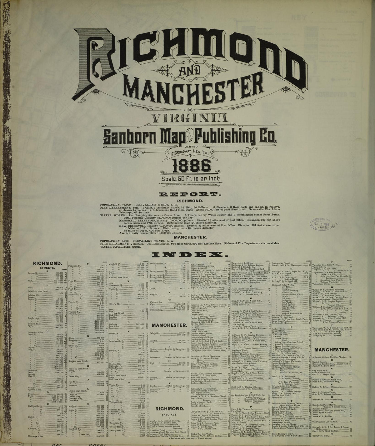 Sanborn Fire Insurance Map from Richmond, Independent Cities, Virginia (1886), Sheet #0001 - Historic Sanborn Fire Insurance Map Print, vintage old map wall art, antique decor, genealogy gift, Virginia Virginia map