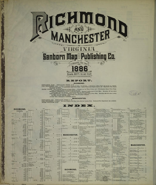 Sanborn Fire Insurance Map from Richmond, Independent Cities, Virginia (1886), Sheet #0001 - Historic Sanborn Fire Insurance Map Print, vintage old map wall art, antique decor, genealogy gift, Virginia Virginia map