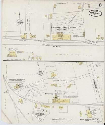 Sanborn Fire Insurance Map from Marshall, Harrison County, Texas (1889), Sheet #0008 - Historic Sanborn Fire Insurance Map Print, vintage old map wall art, antique decor, genealogy gift, Texas Texas map