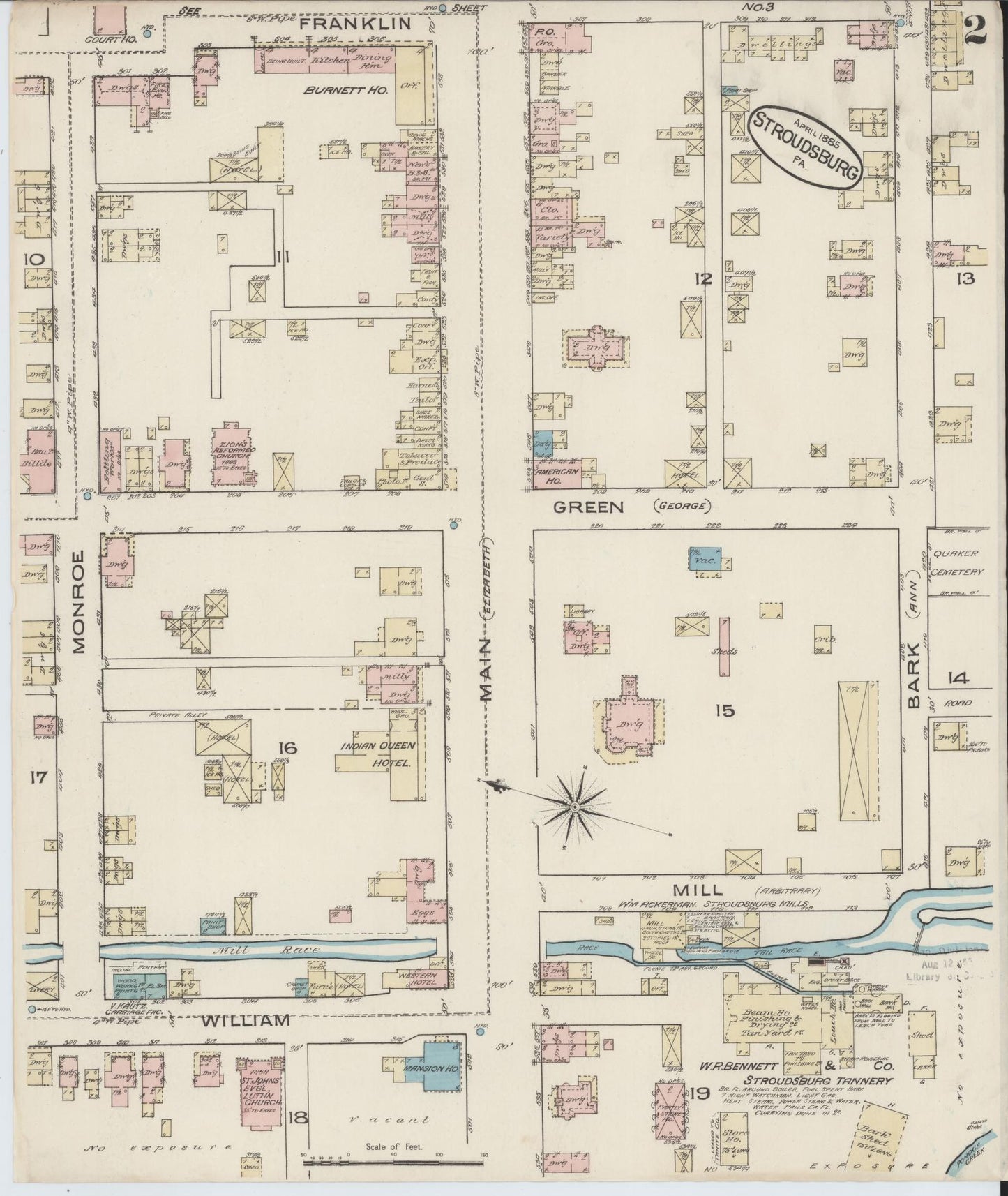 Sanborn Fire Insurance Map from Stroudsburg, Monroe County, Pennsylvania (1885), Sheet #0002 - Historic Sanborn Fire Insurance Map Print, vintage old map wall art, antique decor, genealogy gift, Pennsylvania Pennsylvania map