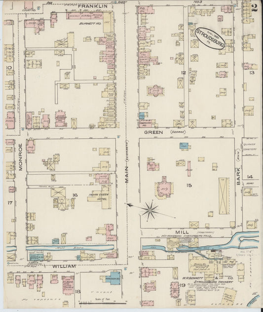 Sanborn Fire Insurance Map from Stroudsburg, Monroe County, Pennsylvania (1885), Sheet #0002 - Historic Sanborn Fire Insurance Map Print, vintage old map wall art, antique decor, genealogy gift, Pennsylvania Pennsylvania map