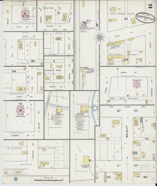 Sanborn Fire Insurance Map from Coffeyville, Montgomery County, Kansas (1890), Sheet #0002 - Historic Sanborn Fire Insurance Map Print, vintage old map wall art, antique decor, genealogy gift, Kansas Kansas map