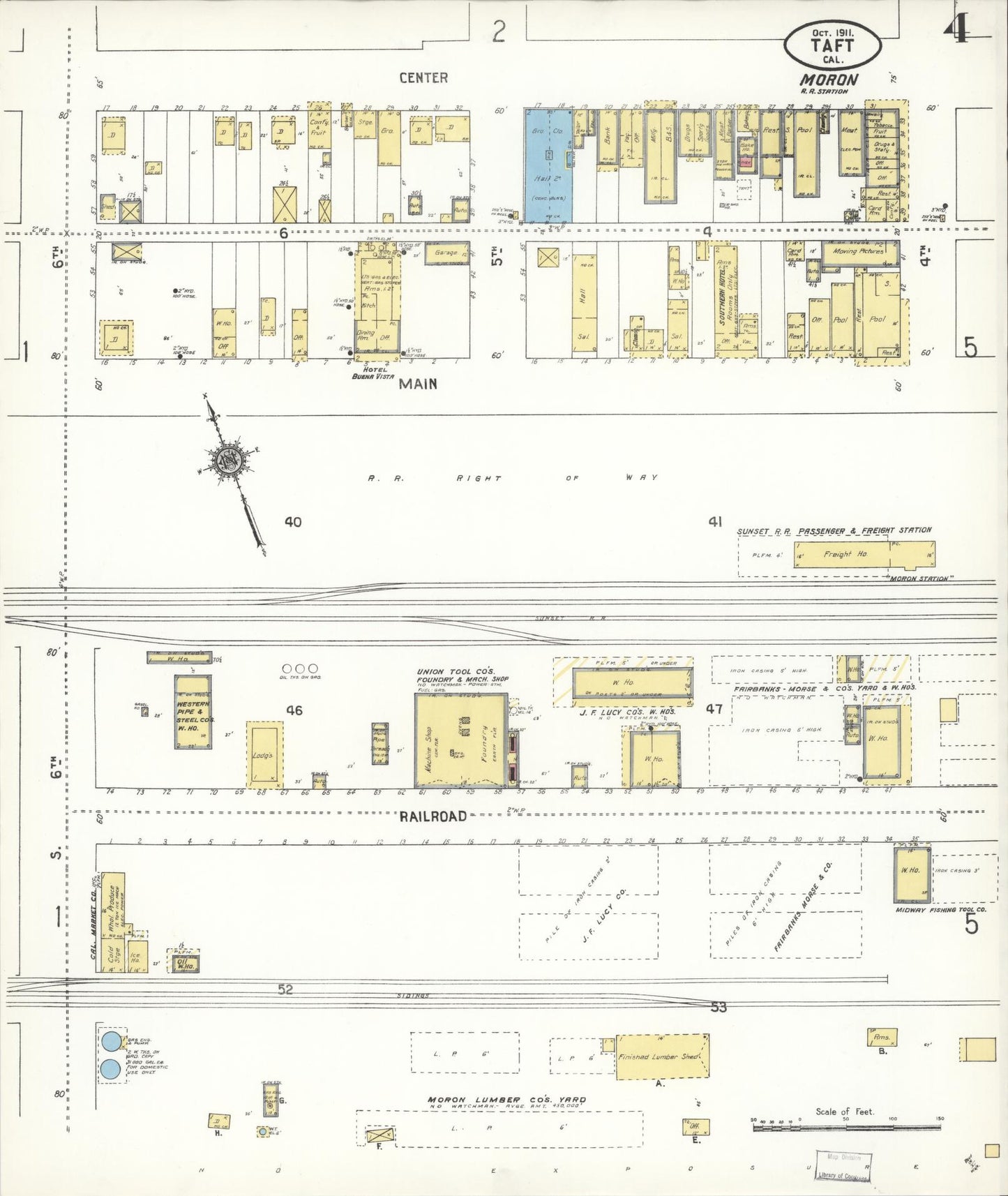 Sanborn Fire Insurance Map from Taft, Kern County, California (1911), Sheet #0004 - Complete Map Set gallery image, historic Sanborn map, vintage wall art, California California