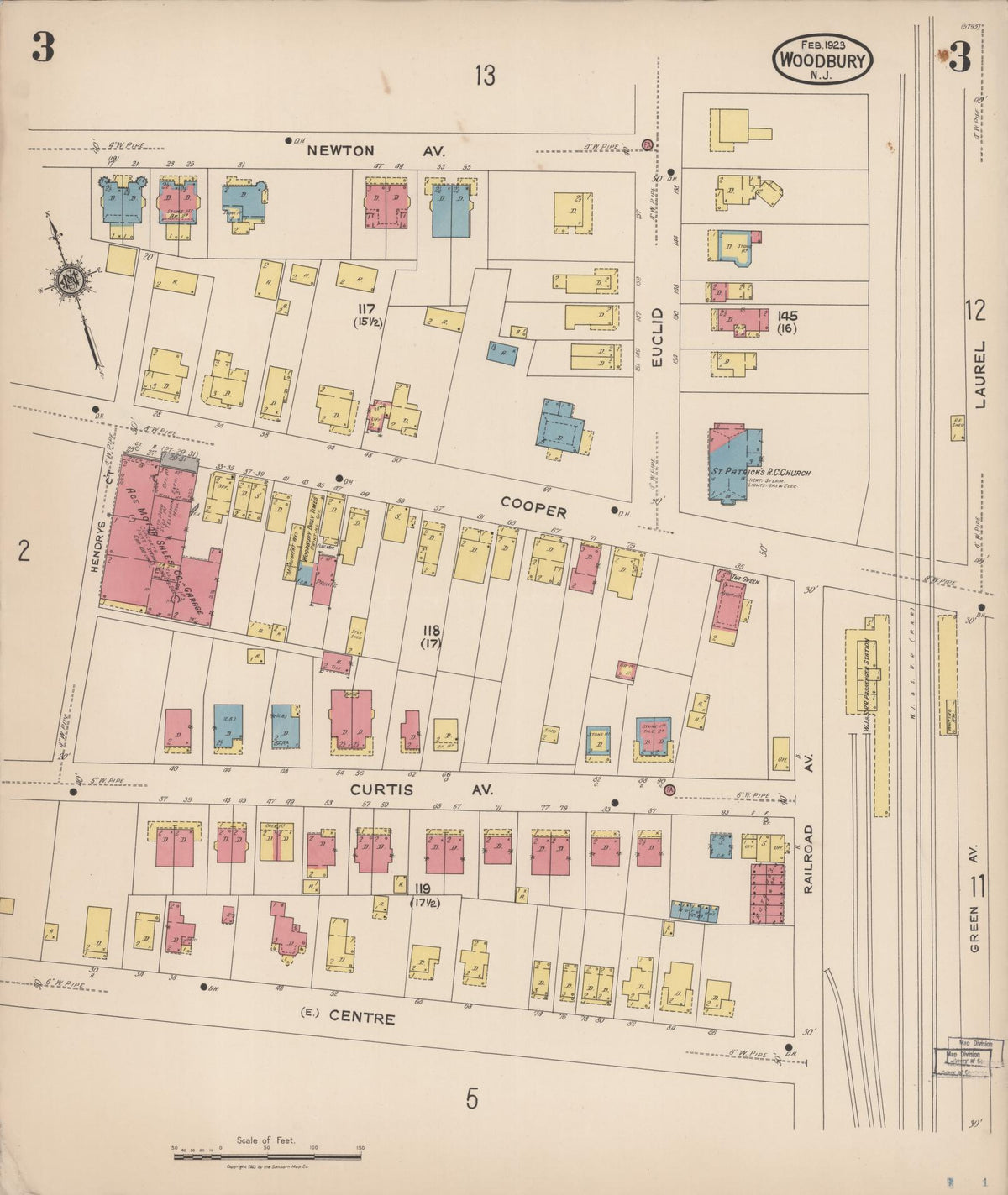 Sanborn Fire Insurance Map from Woodbury, Gloucester County, New Jersey (1923), Sheet #0003 - Historic Sanborn Fire Insurance Map Print, vintage old map wall art, antique decor, genealogy gift, New Jersey New Jersey map