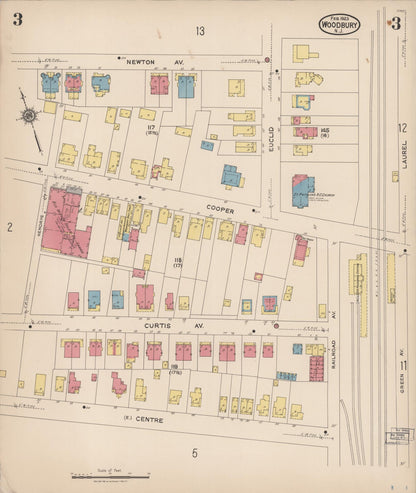 Sanborn Fire Insurance Map from Woodbury, Gloucester County, New Jersey (1923), Sheet #0003 - Historic Sanborn Fire Insurance Map Print, vintage old map wall art, antique decor, genealogy gift, New Jersey New Jersey map