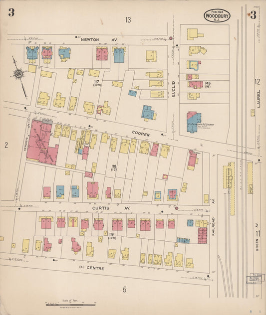 Sanborn Fire Insurance Map from Woodbury, Gloucester County, New Jersey (1923), Sheet #0003 - Historic Sanborn Fire Insurance Map Print, vintage old map wall art, antique decor, genealogy gift, New Jersey New Jersey map