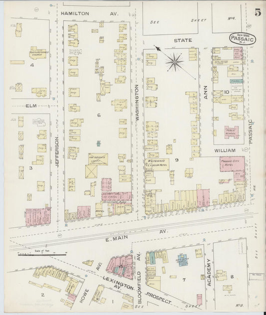 Sanborn Fire Insurance Map from Passaic, Passaic County, New Jersey (1886), Sheet #0004 - Historic Sanborn Fire Insurance Map Print, vintage old map wall art, antique decor, genealogy gift, New Jersey New Jersey map