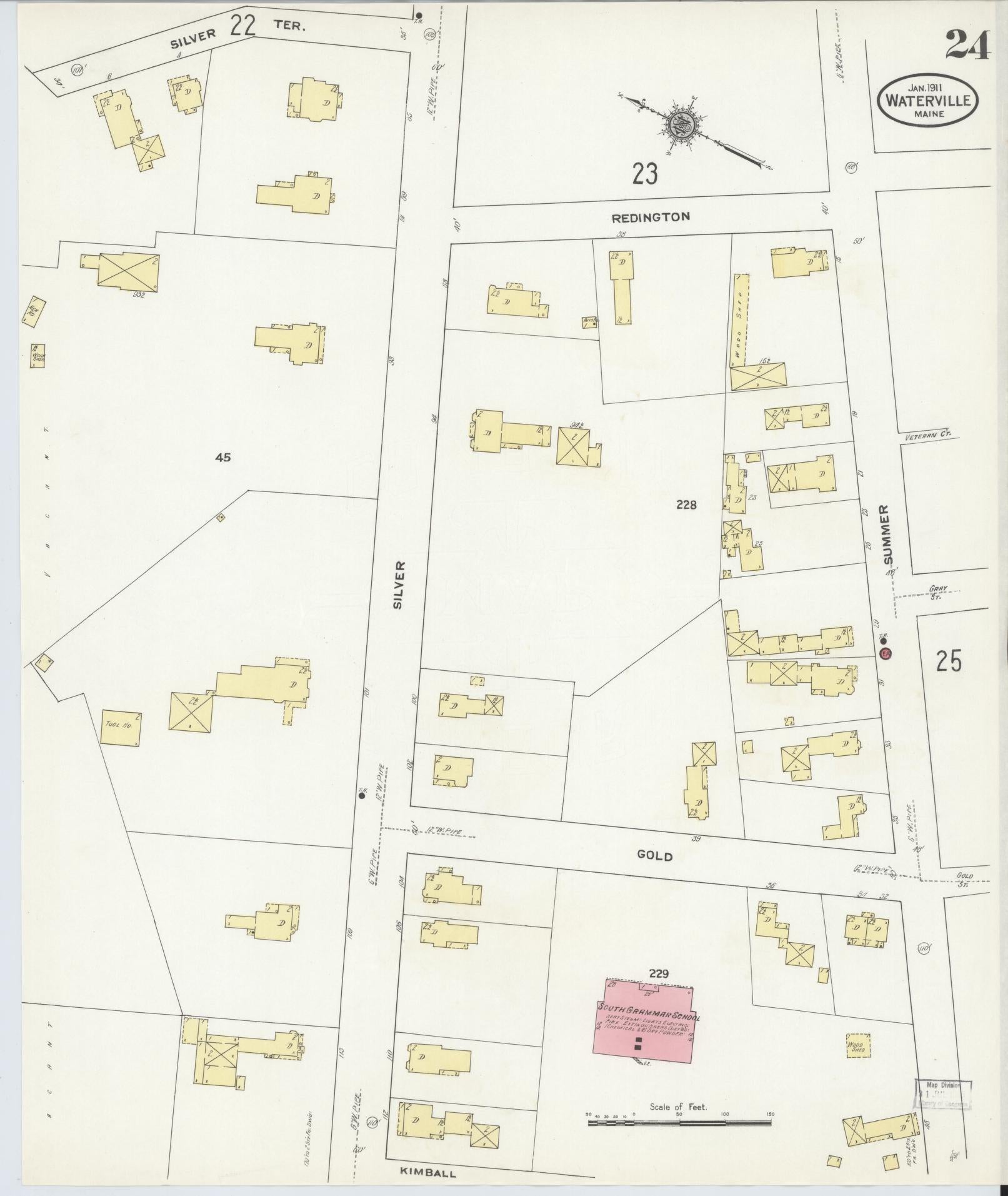 Sanborn Fire Insurance Map from Waterville, Kennebec County, Maine (1911), Sheet #0024 - Complete Map Set gallery image, historic Sanborn map, vintage wall art, Maine Maine