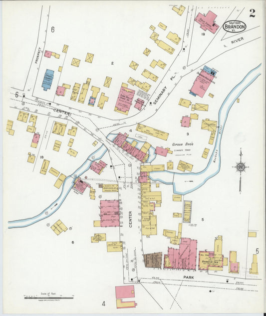 Sanborn Fire Insurance Map from Brandon, Rutland County, Vermont (1920), Sheet #0002 - Historic Sanborn Fire Insurance Map Print, vintage old map wall art, antique decor, genealogy gift, Vermont Vermont map