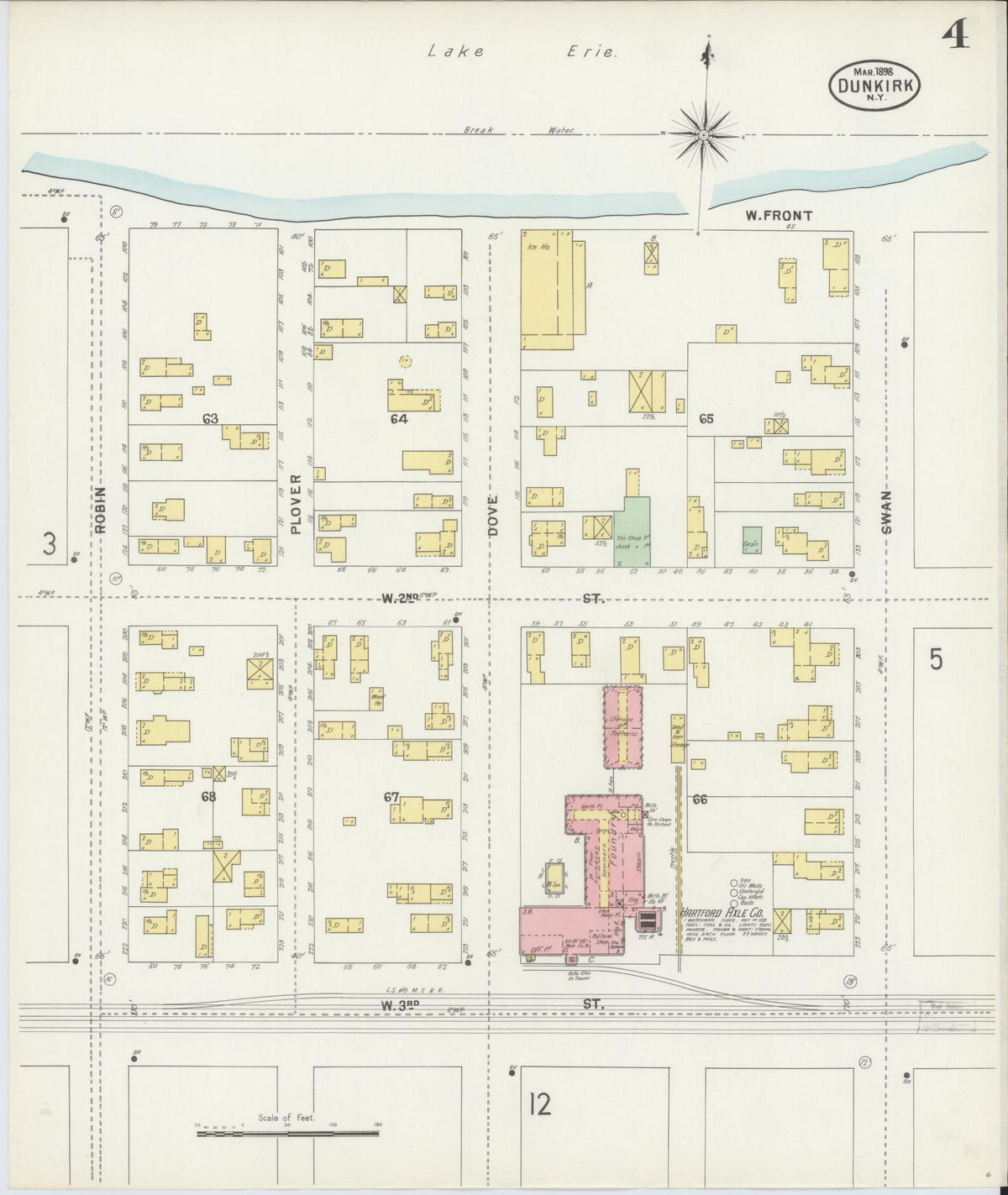Sanborn Fire Insurance Map from Dunkirk, Chautauqua County, New York (1898), Sheet #0004 - Historic Sanborn Fire Insurance Map Print, vintage old map wall art, antique decor, genealogy gift, New York New York map