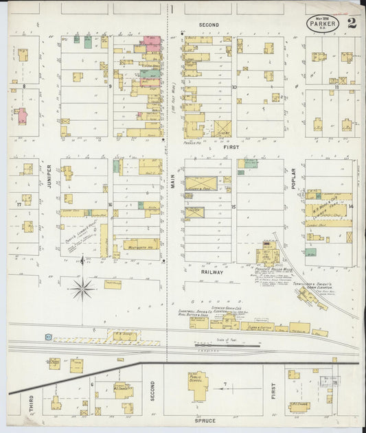 Sanborn Fire Insurance Map from Parker, Turner County, South Dakota (1898), Sheet #0002 - Historic Sanborn Fire Insurance Map Print, vintage old map wall art, antique decor, genealogy gift, South Dakota South Dakota map