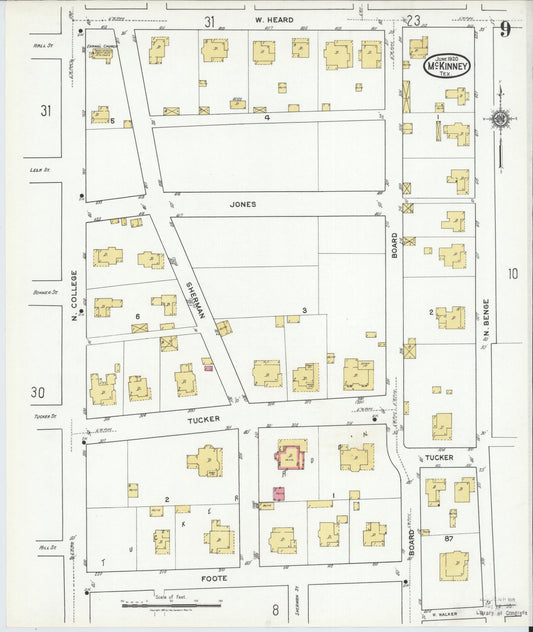 Sanborn Fire Insurance Map from McKinney, Collin County, Texas (1920), Sheet #0009 - Historic Sanborn Fire Insurance Map Print, vintage old map wall art, antique decor, genealogy gift, Texas Texas map
