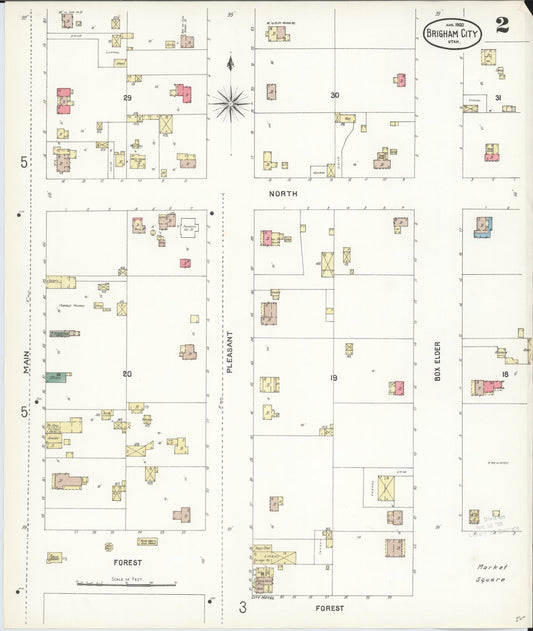 Sanborn Fire Insurance Map from Brigham City, Box Elder County, Utah (1900), Sheet #0002 - Historic Sanborn Fire Insurance Map Print, vintage old map wall art, antique decor, genealogy gift, Utah Utah map