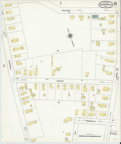 Sanborn Fire Insurance Map from Greenfield, Franklin County, Massachusetts (1909), Sheet #0009 - Complete Map Set gallery image, historic Sanborn map, vintage wall art, Massachusetts Massachusetts