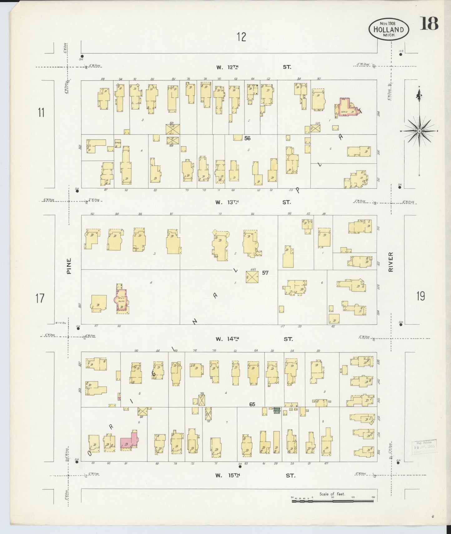 Sanborn Fire Insurance Map from Holland, Ottawa County, Michigan (1908), Sheet #0018 - Complete Map Set gallery image, historic Sanborn map, vintage wall art, Michigan Michigan