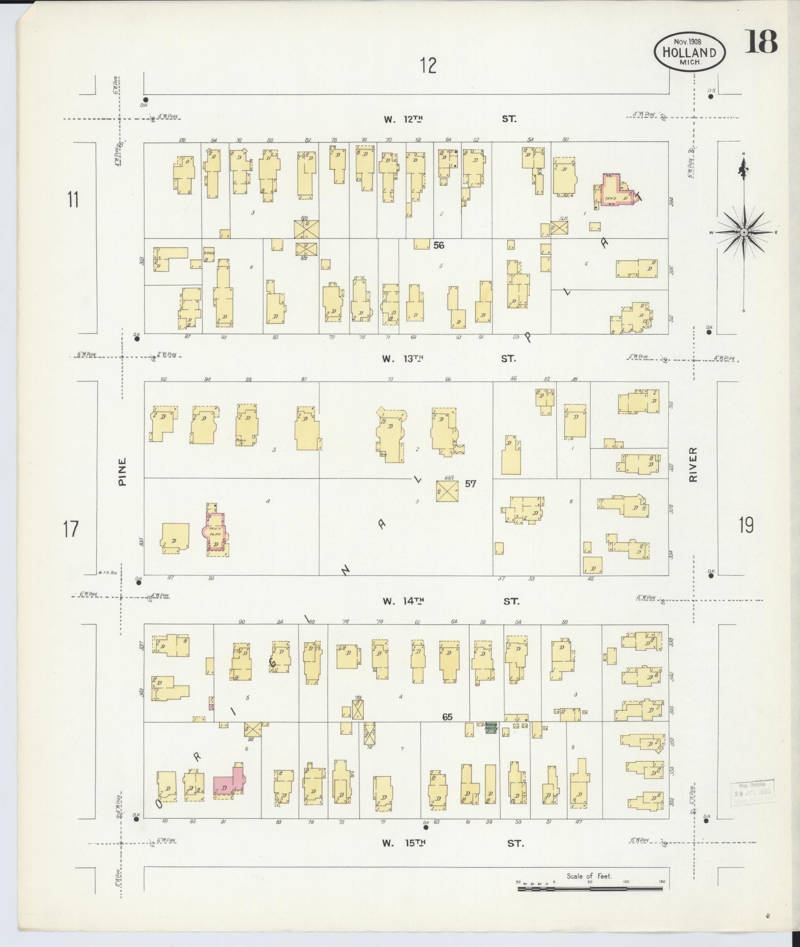 Sanborn Fire Insurance Map from Holland, Ottawa County, Michigan (1908), Sheet #0018 - Complete Map Set gallery image, historic Sanborn map, vintage wall art, Michigan Michigan