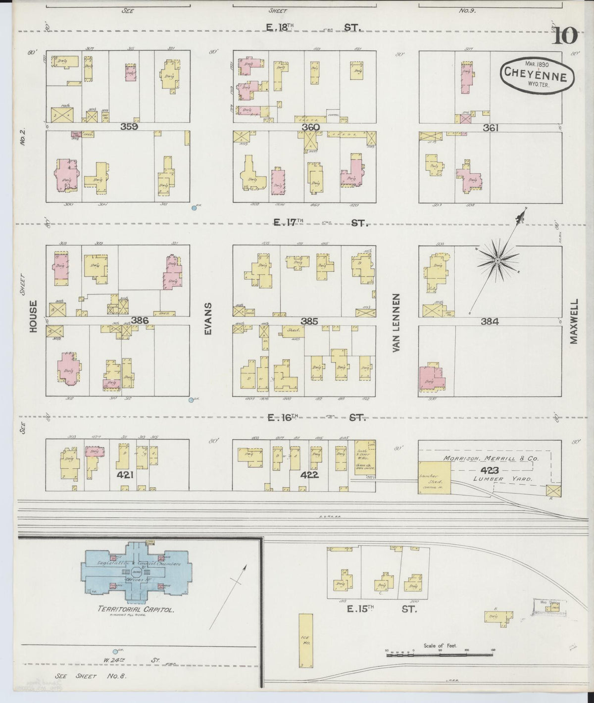 Sanborn Fire Insurance Map from Cheyenne, Laramie County, Wyoming (1890), Sheet #0010 - Complete Map Set gallery image, historic Sanborn map, vintage wall art, Wyoming Wyoming