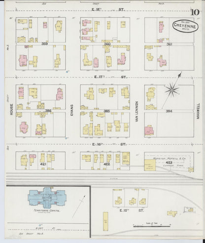 Sanborn Fire Insurance Map from Cheyenne, Laramie County, Wyoming (1890), Sheet #0010 - Complete Map Set gallery image, historic Sanborn map, vintage wall art, Wyoming Wyoming