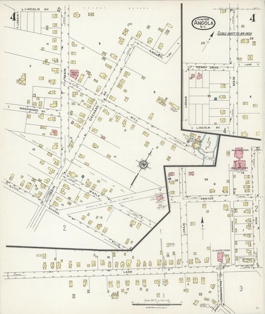 Sanborn Fire Insurance Map from Angola, Erie County, New York (1924), Sheet #0004 - Historic Sanborn Fire Insurance Map Print, vintage old map wall art, antique decor, genealogy gift, New York New York map