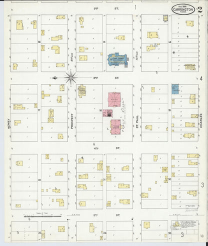Sanborn Fire Insurance Map from Carrington, Foster County, North Dakota (1909), Sheet #0002 - Complete Map Set gallery image, historic Sanborn map, vintage wall art, North Dakota North Dakota