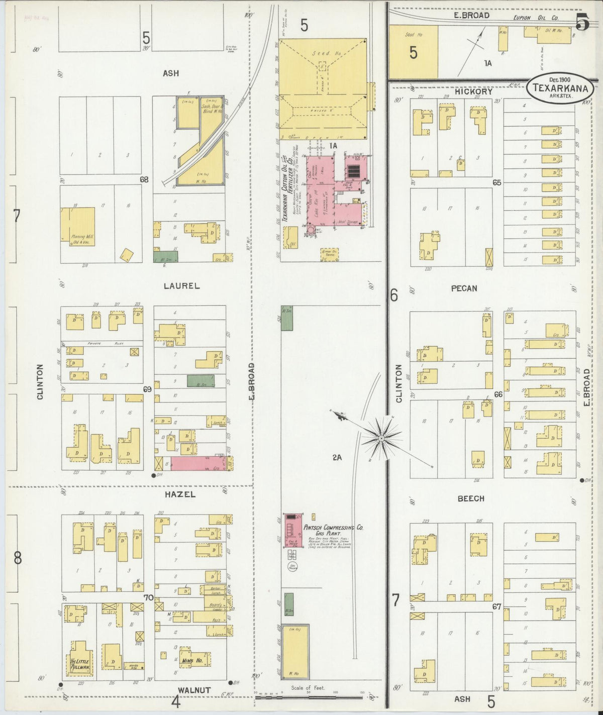 Sanborn Fire Insurance Map from Texarkana, Bowie County, Texas (1900), Sheet #0005 - Complete Map Set gallery image, historic Sanborn map, vintage wall art, Texas Texas
