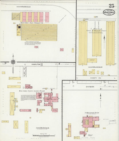 Sanborn Fire Insurance Map from Manitowoc, Manitowoc County, Wisconsin (1919), Sheet #0025 - Historic Sanborn Fire Insurance Map Print, vintage old map wall art, antique decor, genealogy gift, Wisconsin Wisconsin map
