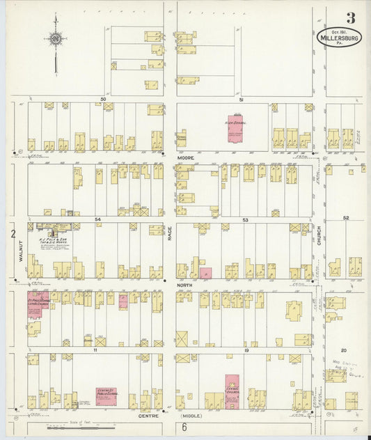 Sanborn Fire Insurance Map from Millersburg, Dauphin County, Pennsylvania (1911), Sheet #0003 - Historic Sanborn Fire Insurance Map Print, vintage old map wall art, antique decor, genealogy gift, Pennsylvania Pennsylvania map