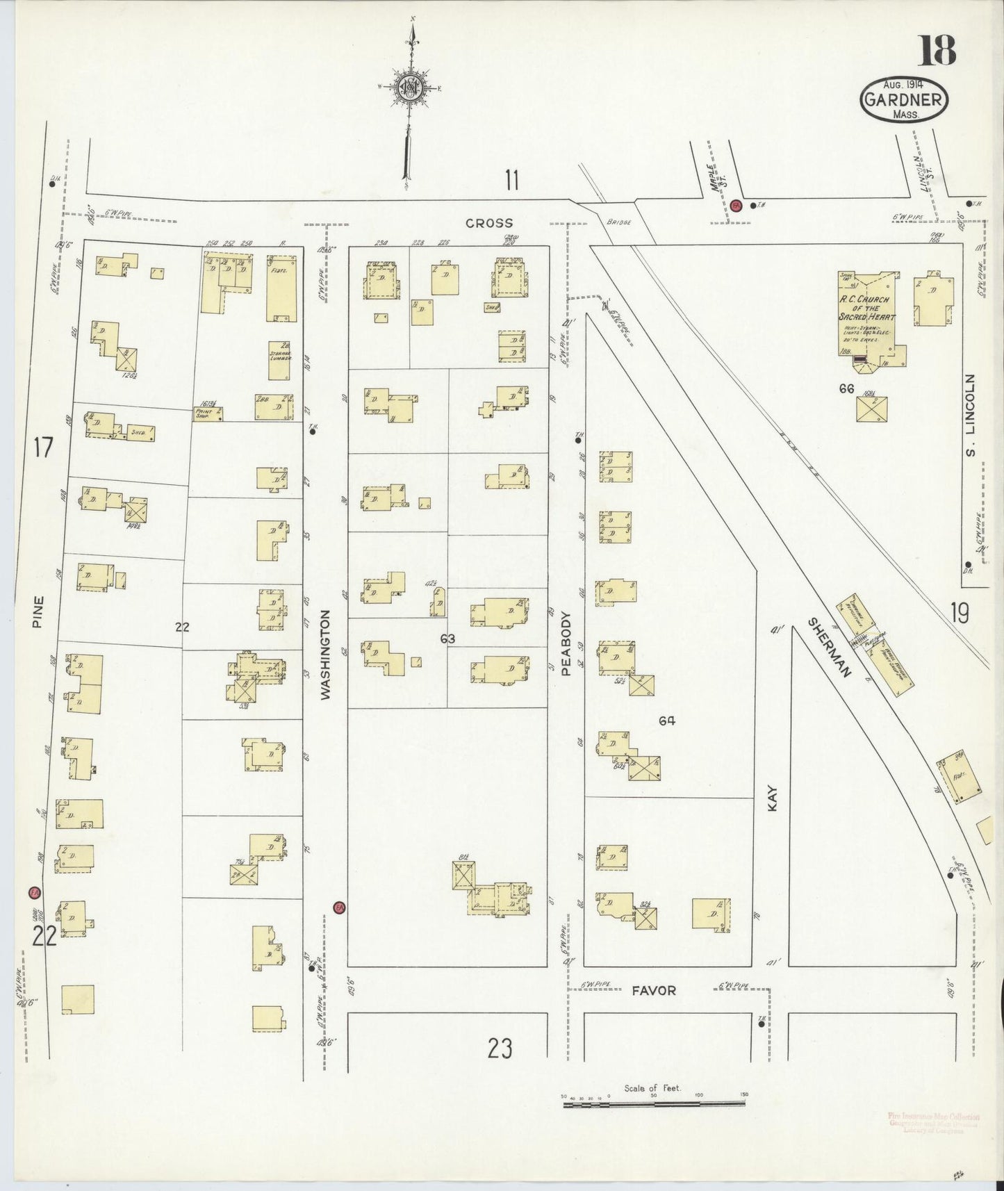 Sanborn Fire Insurance Map from Gardner, Worcester County, Massachusetts (1914), Sheet #0018 - Complete Map Set gallery image, historic Sanborn map, vintage wall art, Massachusetts Massachusetts