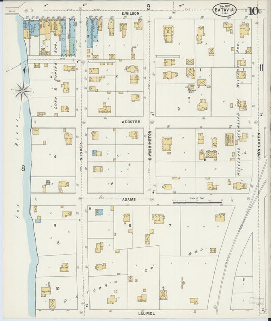 Sanborn Fire Insurance Map from Batavia, Kane County, Illinois (1897), Sheet #0010 - Historic Sanborn Fire Insurance Map Print, vintage old map wall art, antique decor, genealogy gift, Illinois Illinois map