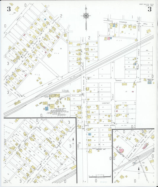 Sanborn Fire Insurance Map from West Salem, Wayne County, Ohio (1951), Sheet #0003 - Historic Sanborn Fire Insurance Map Print, vintage old map wall art, antique decor, genealogy gift, Ohio Ohio map