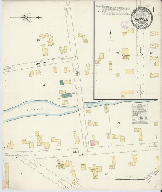 Sanborn Fire Insurance Map from Antrim, Hillsborough County, New Hampshire (1907), Sheet #0001 - Historic Sanborn Fire Insurance Map Print, vintage old map wall art, antique decor, genealogy gift, New Hampshire New Hampshire map
