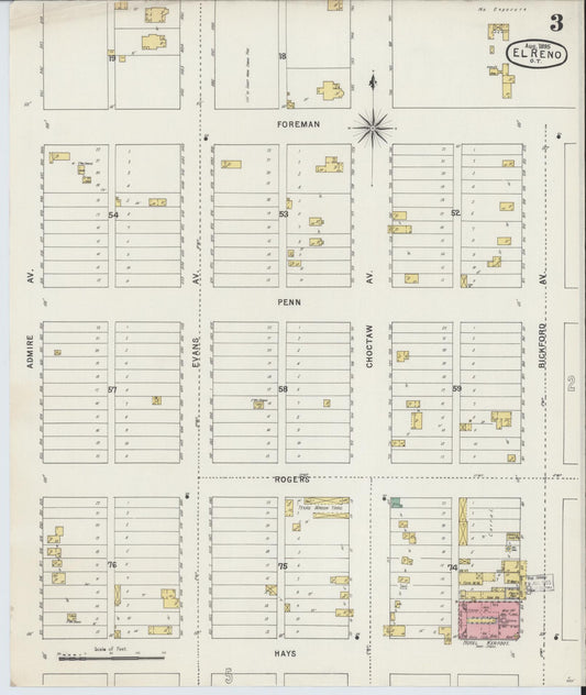 Sanborn Fire Insurance Map from El Reno, Canadian County, Oklahoma (1895), Sheet #0003 - Historic Sanborn Fire Insurance Map Print, vintage old map wall art, antique decor, genealogy gift, Oklahoma Oklahoma map