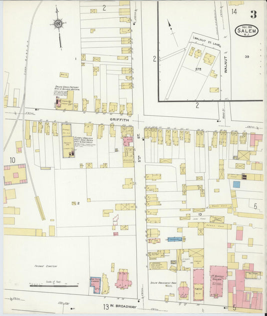 Sanborn Fire Insurance Map from Salem, Salem County, New Jersey (1915), Sheet #0003 - Historic Sanborn Fire Insurance Map Print, vintage old map wall art, antique decor, genealogy gift, New Jersey New Jersey map