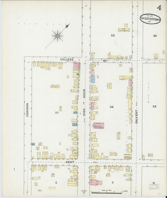 Sanborn Fire Insurance Map from Chestertown, Kent County, Maryland (1891), Sheet #0004 - Historic Sanborn Fire Insurance Map Print, vintage old map wall art, antique decor, genealogy gift, Maryland Maryland map