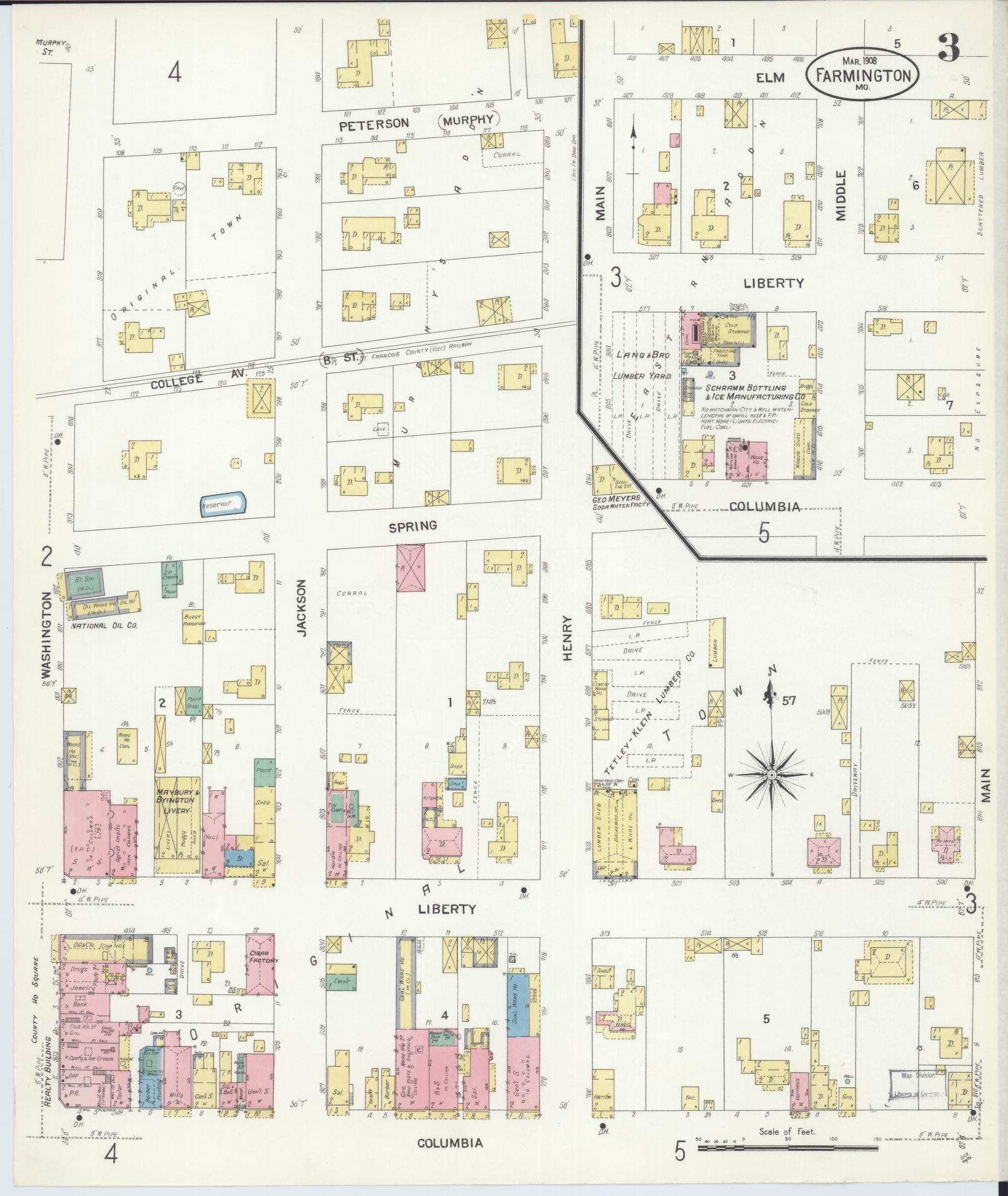 Sanborn Fire Insurance Map from Farmington, Saint Francois County, Missouri (1908), Sheet #0003 - Complete Map Set gallery image, historic Sanborn map, vintage wall art, Missouri Missouri