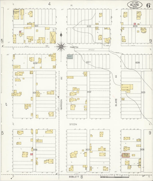 Sanborn Fire Insurance Map from Blaine, Whatcom County, Washington (1907), Sheet #0006 - Historic Sanborn Fire Insurance Map Print, vintage old map wall art, antique decor, genealogy gift, Washington Washington map