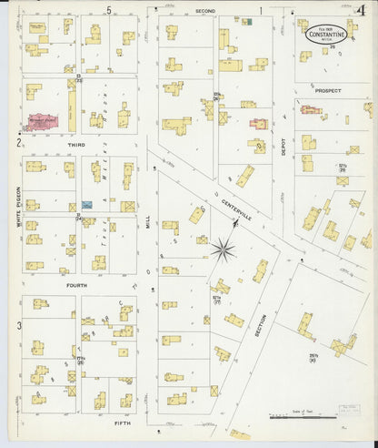 Sanborn Fire Insurance Map from Constantine, Saint Joseph County, Michigan (1909), Sheet #0004 - Historic Sanborn Fire Insurance Map Print, vintage old map wall art, antique decor, genealogy gift, Michigan Michigan map