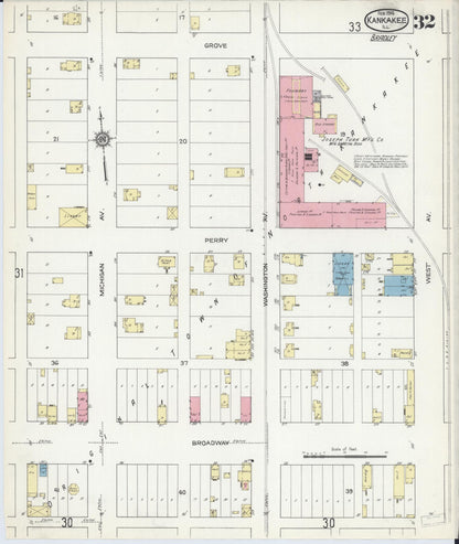 Sanborn Fire Insurance Map from Kankakee, Kankakee County, Illinois (1914), Sheet #0032 - Complete Map Set gallery image, historic Sanborn map, vintage wall art, Illinois Illinois