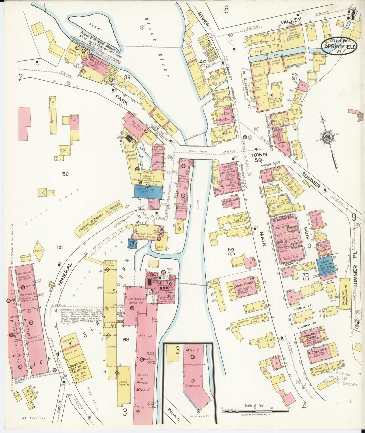 Sanborn Fire Insurance Map from Springfield, Windsor County, Vermont (1921), Sheet #0003 - Complete Map Set gallery image, historic Sanborn map, vintage wall art, Vermont Vermont