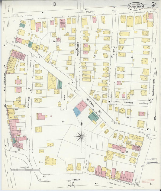 Sanborn Fire Insurance Map from Tarrytown, Westchester County, New York (1909), Sheet #0005 - Historic Sanborn Fire Insurance Map Print, vintage old map wall art, antique decor, genealogy gift, New York New York map